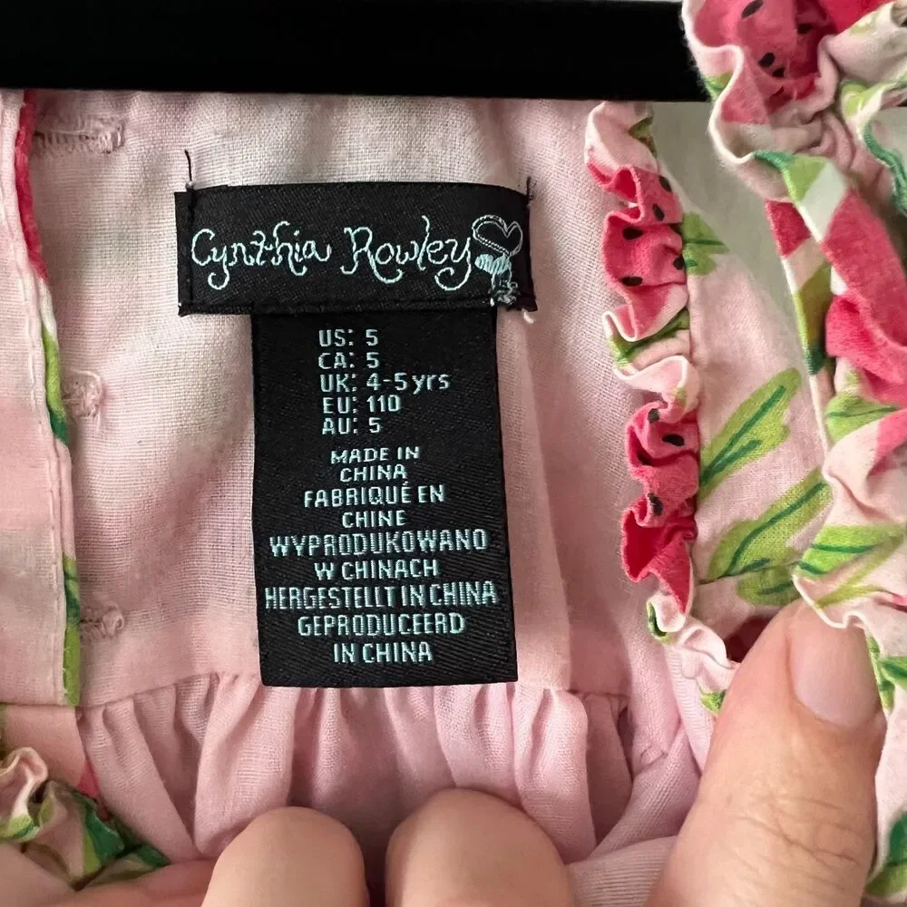 Cynthia Rowley Girls Sundress Size 5 – Watermelon Print Ruffle Summer Dress - Picture 3 of 4